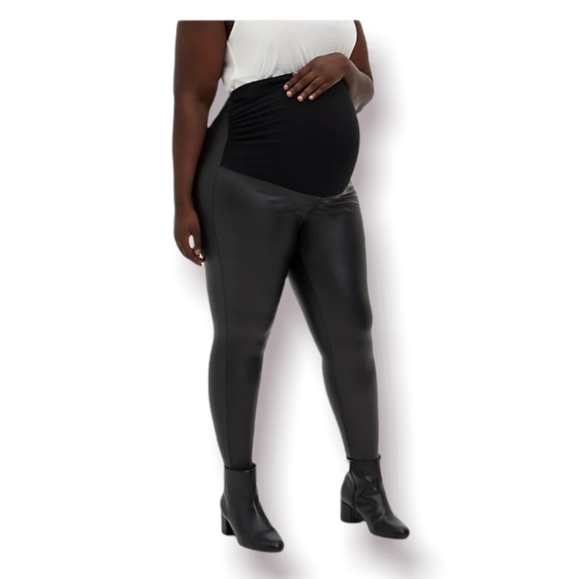 Torrid Maternity Faux Leather Black Leggings - Picture 2 of 10